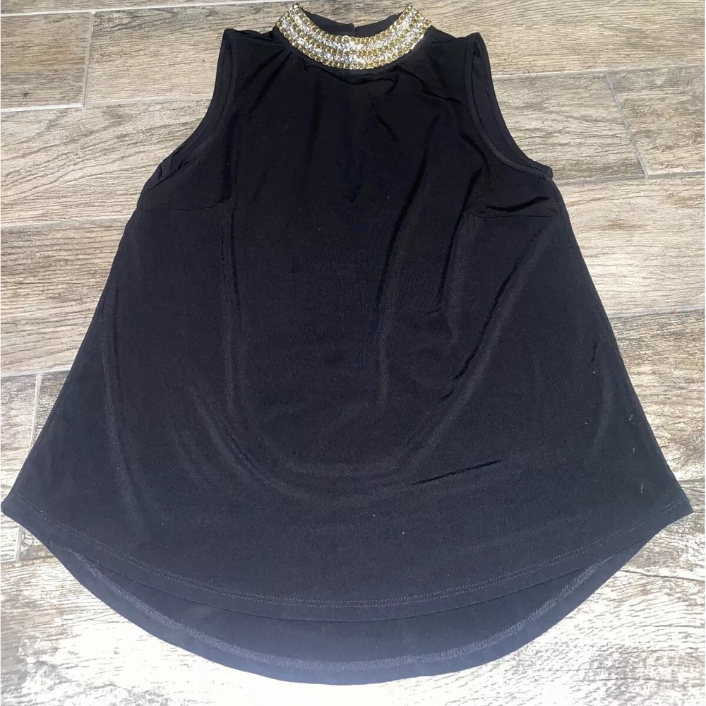Moa Moa Women's Shirt Size Small black with jewels‎ Bling Sleeveless Mock Neck